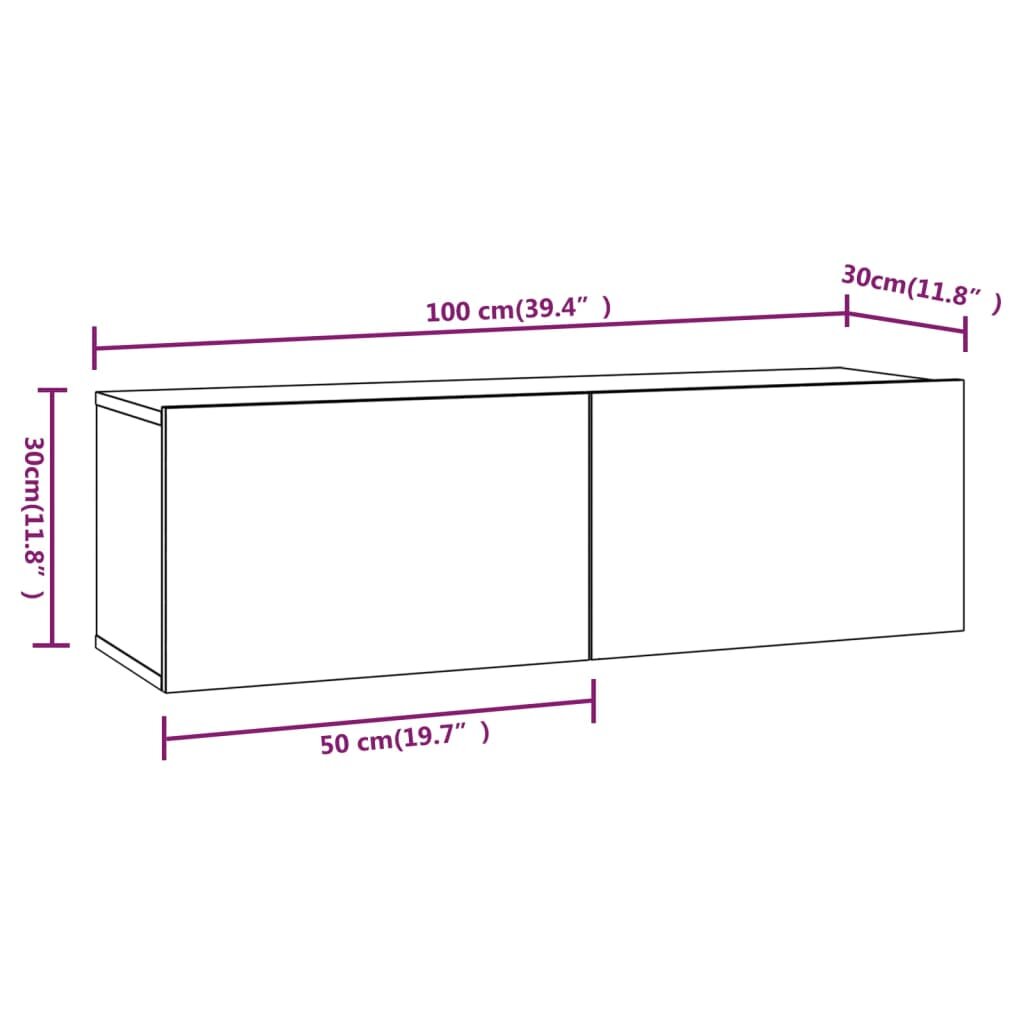 Televizoriaus spintelės, 2vnt., pilkos, 100x30x30cm, mediena kaina ir informacija | TV staliukai | pigu.lt