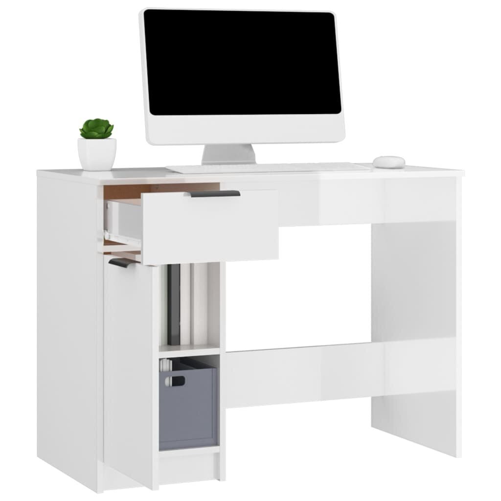 Rašomasis stalas, baltas, 100x50x75cm, mediena, blizgus kaina ir informacija | Kompiuteriniai, rašomieji stalai | pigu.lt