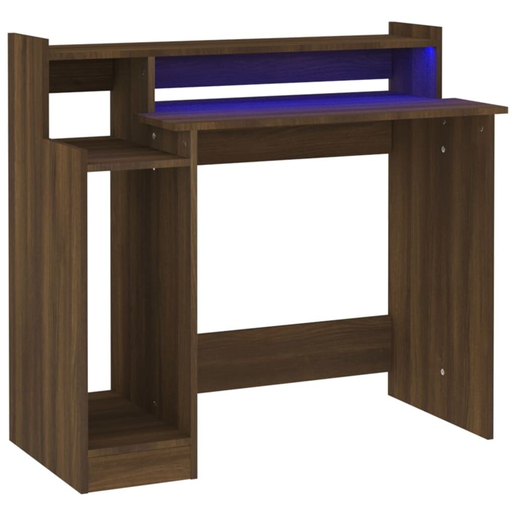 Rašomasis stalas su led apšvietimu, rudas, 97x90x45cm, mediena цена и информация | Kompiuteriniai, rašomieji stalai | pigu.lt
