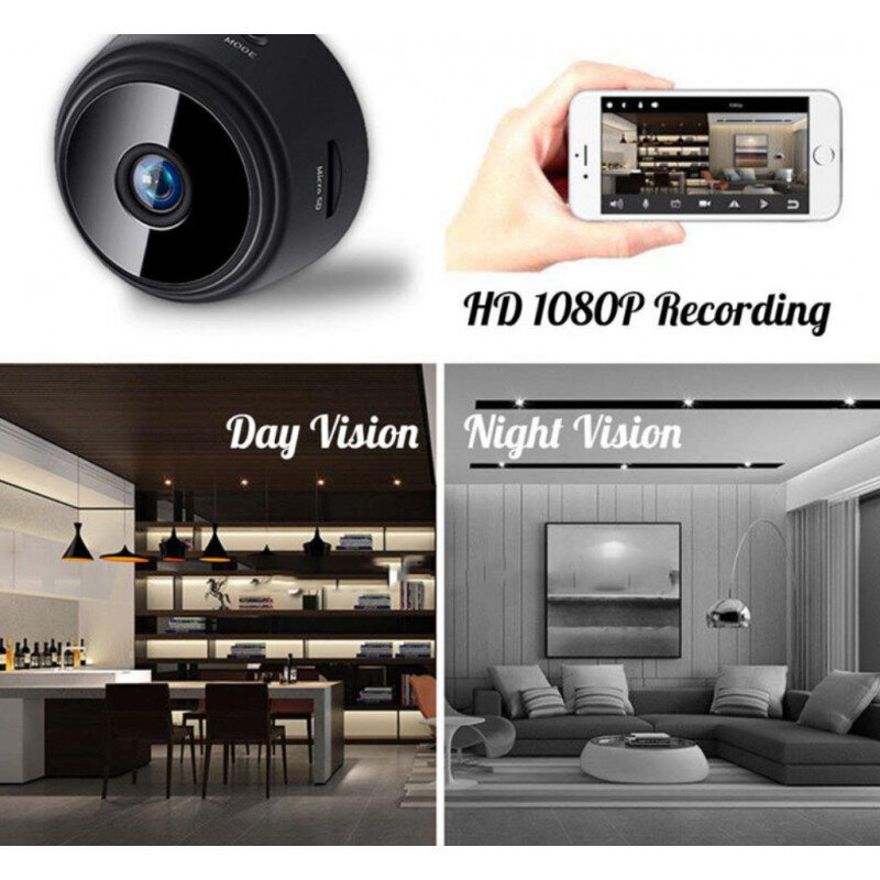 Mini Wifi IP kamera HD 1080P belaidė vidaus kamera su naktiniu pašvietimu, 90 laipsnių filmavimo kampas цена и информация | Stebėjimo kameros | pigu.lt