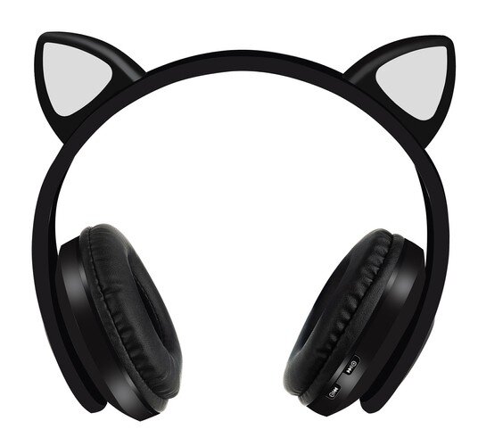 Bevielės ausinės su Led katės ausimis , juodos kaina ir informacija | Ausinės | pigu.lt