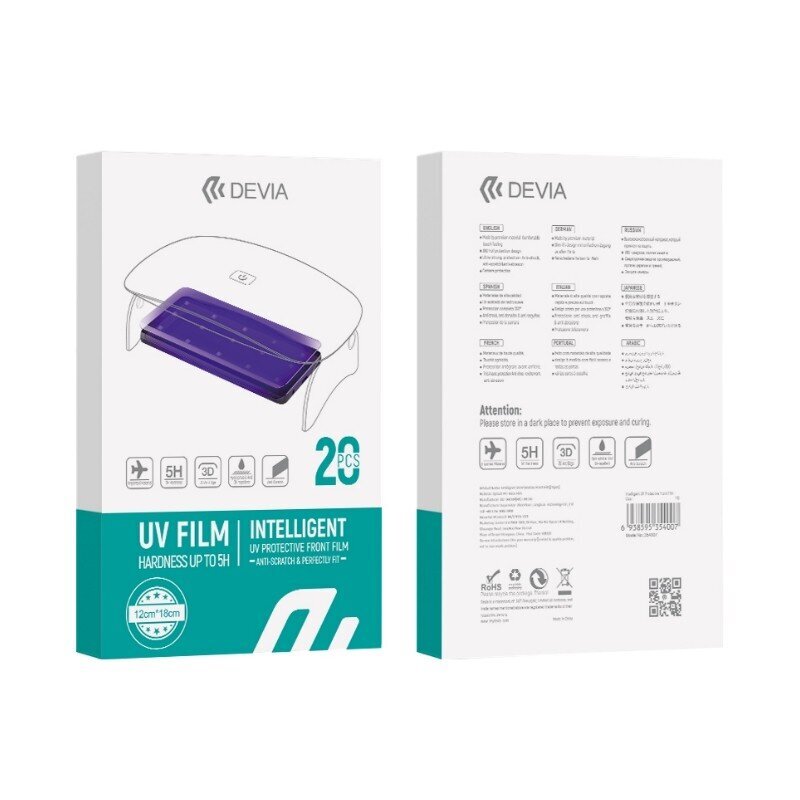 Apsauginis stiklas Devia Intelligent UV Protective Front Film, 20 vnt. kaina ir informacija | Apsauginės plėvelės telefonams | pigu.lt