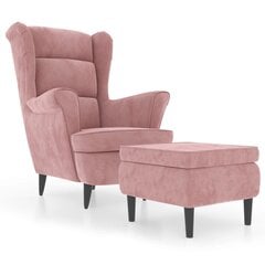 Krėslas su taburete, Aksomas, rožinė spalva kaina ir informacija | Svetainės foteliai | pigu.lt
