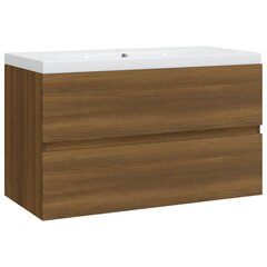 vidaXL Praustuvo spintelė su įmontuotu praustuvu, ruda, mediena цена и информация | Шкафчики для ванной | pigu.lt