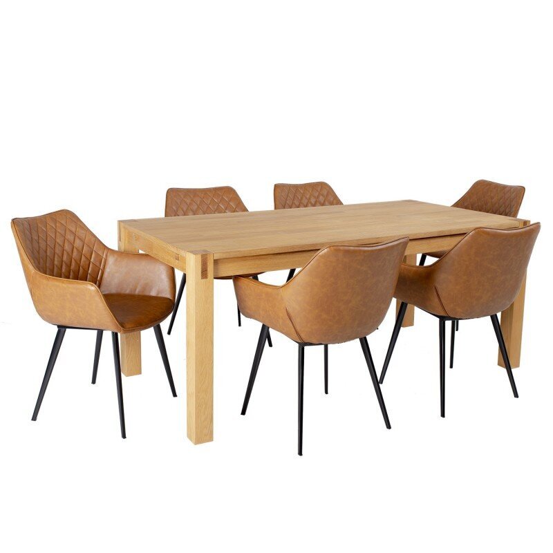 Valgomojo komplektas Chicago New stalas ir 6 kėdės, rudos spalvos kaina ir informacija | Valgomojo komplektai | pigu.lt