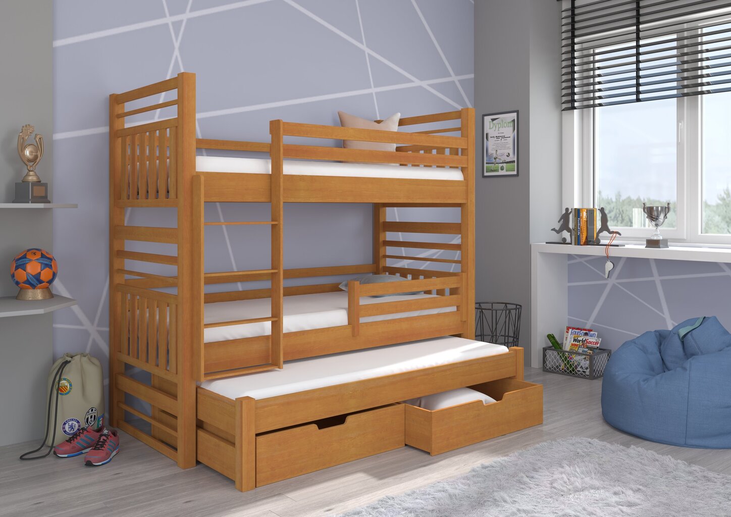Vaikiška lova Hippo 208x97x175cm, ruda kaina ir informacija | Vaikiškos lovos | pigu.lt