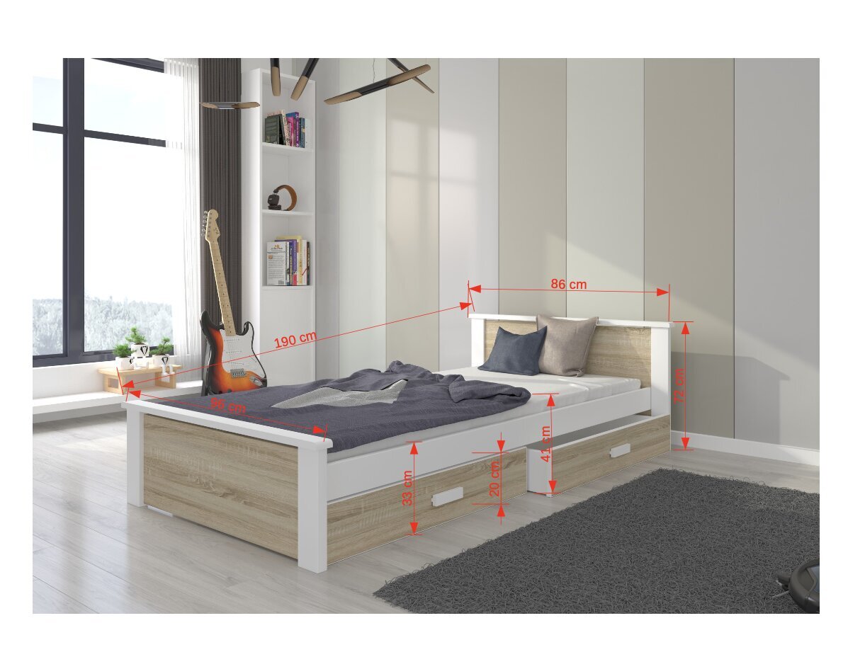 Vaikiška lova Aldex, 190x90 cm, ruda/balta kaina ir informacija | Vaikiškos lovos | pigu.lt