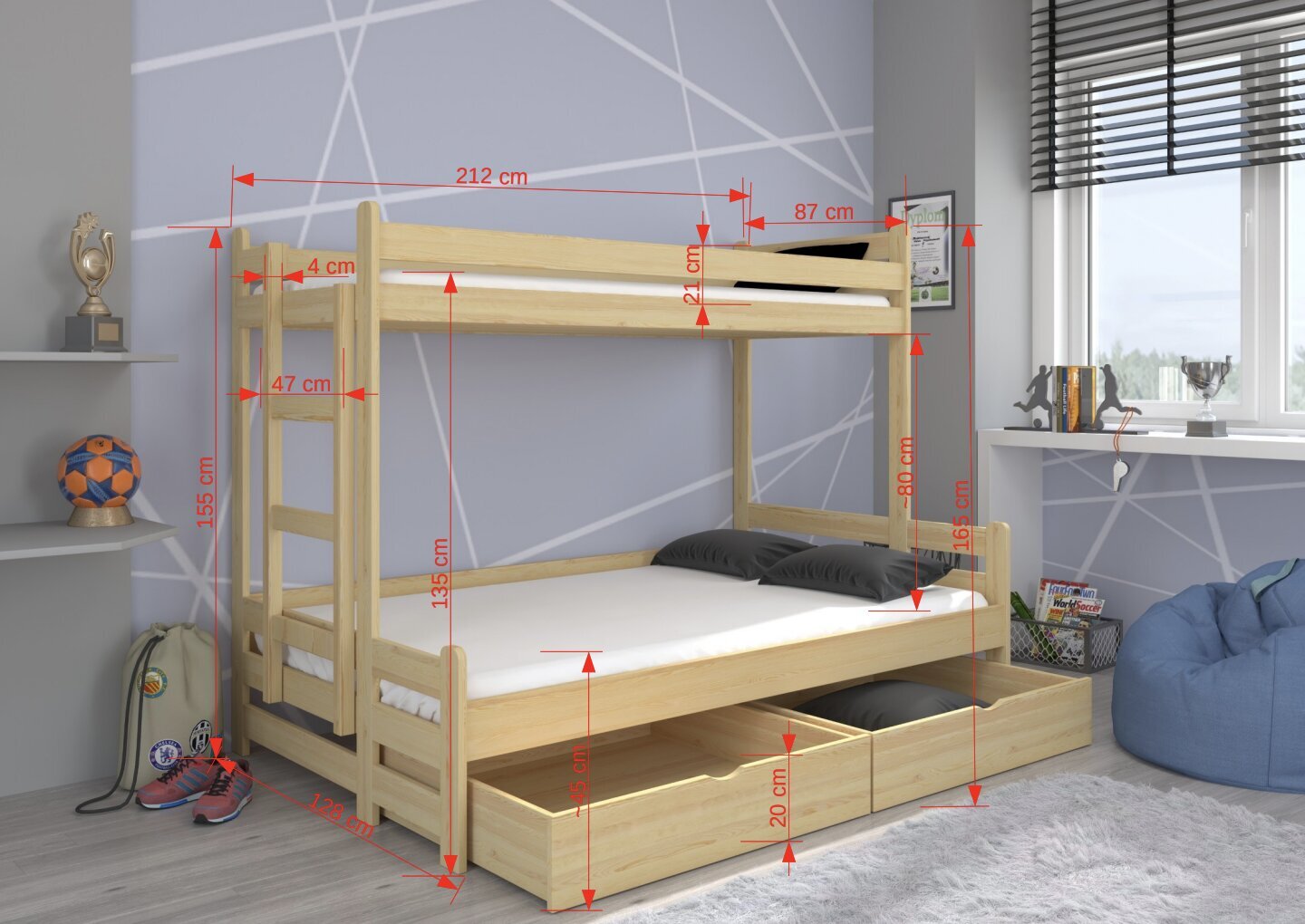 Vaikiška lova Benito 212x128x165cm kaina ir informacija | Vaikiškos lovos | pigu.lt
