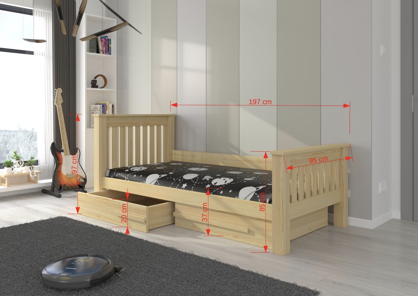 Vaikiška lova Carmel 197x95x97cm kaina ir informacija | Vaikiškos lovos | pigu.lt
