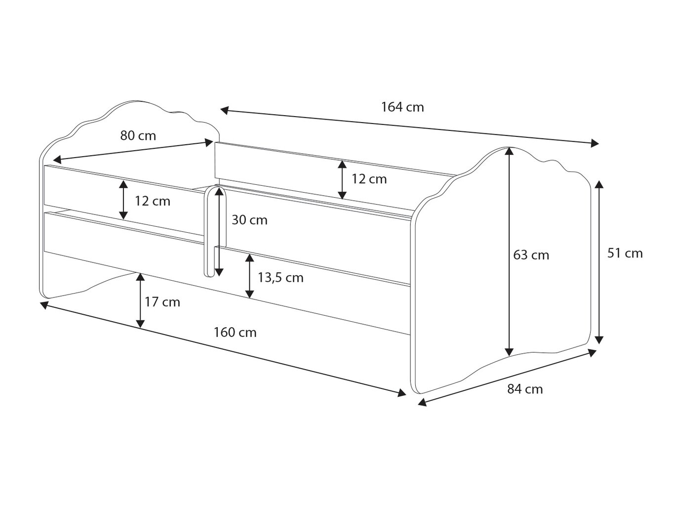 Lova ADRK Furniture Casimo Princess Black, 160x80 cm, balta kaina ir informacija | Vaikiškos lovos | pigu.lt