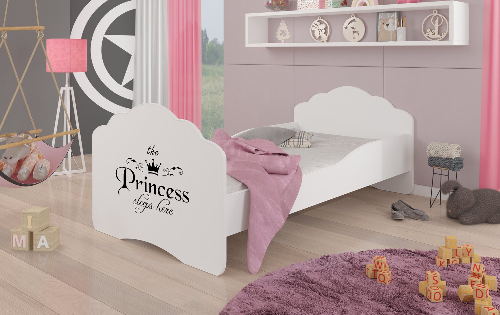 Lova ADRK Furniture Casimo Princess Black, balta kaina ir informacija | Vaikiškos lovos | pigu.lt