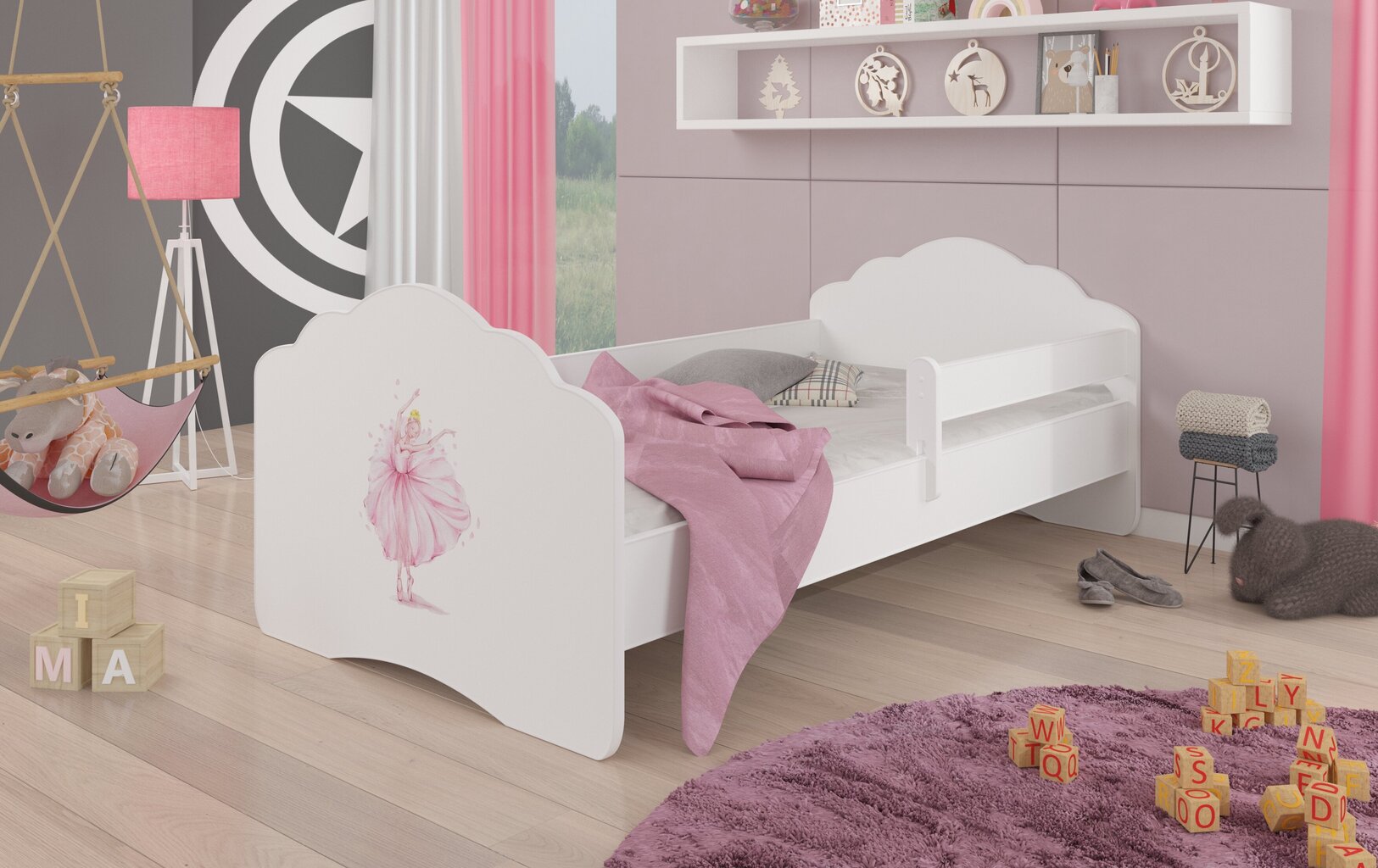 Lova ADRK Furniture Casimo Barrier Ballerina, balta kaina ir informacija | Vaikiškos lovos | pigu.lt