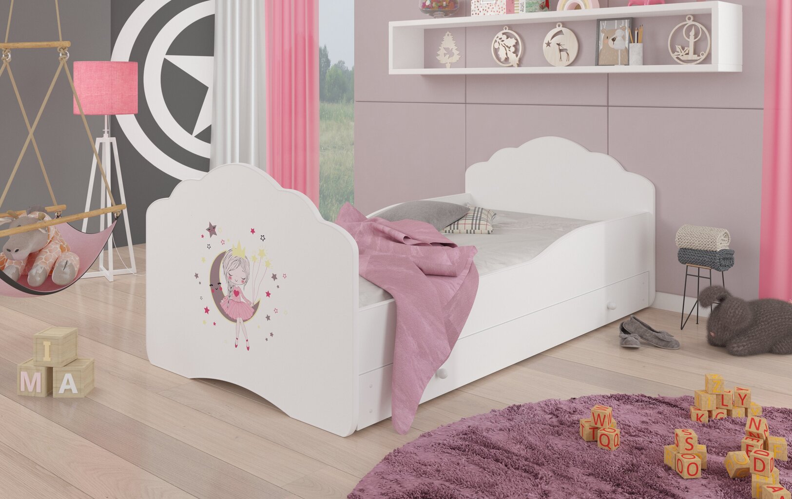 Lova ADRK Furniture Casimo Sleeping Princess, balta kaina ir informacija | Vaikiškos lovos | pigu.lt
