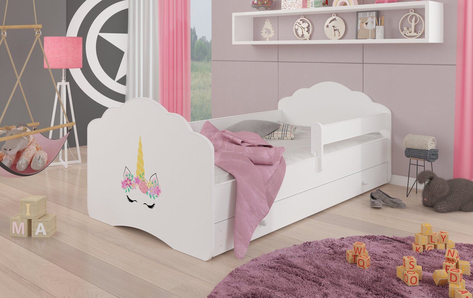 Vaikiška lova Casimo Barrier Unicorn 160x80cm цена и информация | Vaikiškos lovos | pigu.lt