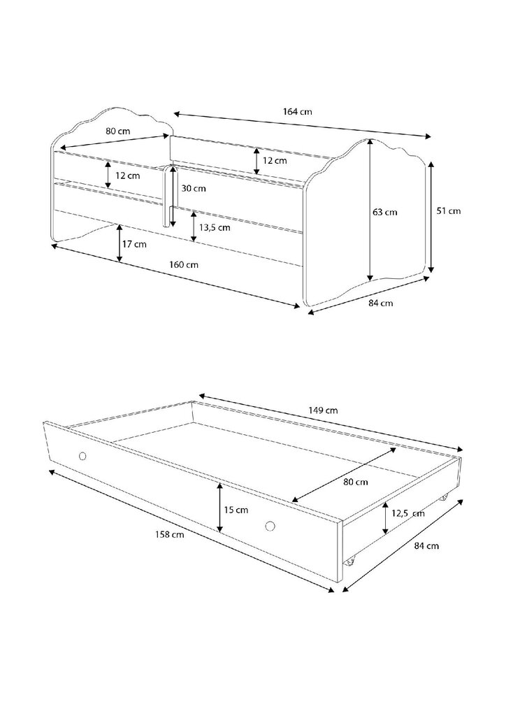 Vaikiška lova Casimo Barrier Princess Black 160x80cm цена и информация | Vaikiškos lovos | pigu.lt