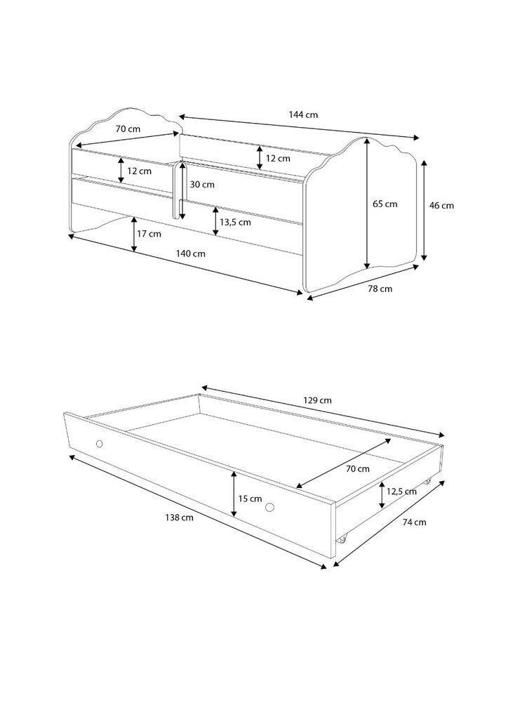 Lova ADRK Furniture Casimo Barrier Ballerina, balta kaina ir informacija | Vaikiškos lovos | pigu.lt