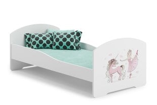 Lova ADRK Furniture Pepe Ballerina with Unicorn, 160x80 cm, balta kaina ir informacija | Vaikiškos lovos | pigu.lt