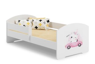 Кровать ADRK Furniture Pepe Barrier Cat in a Car, 160х80 см, белая цена и информация | Детские кровати | pigu.lt