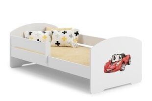 Lova ADRK Furniture Pepe Barrier Red Car, 160x80 cm, balta kaina ir informacija | Vaikiškos lovos | pigu.lt