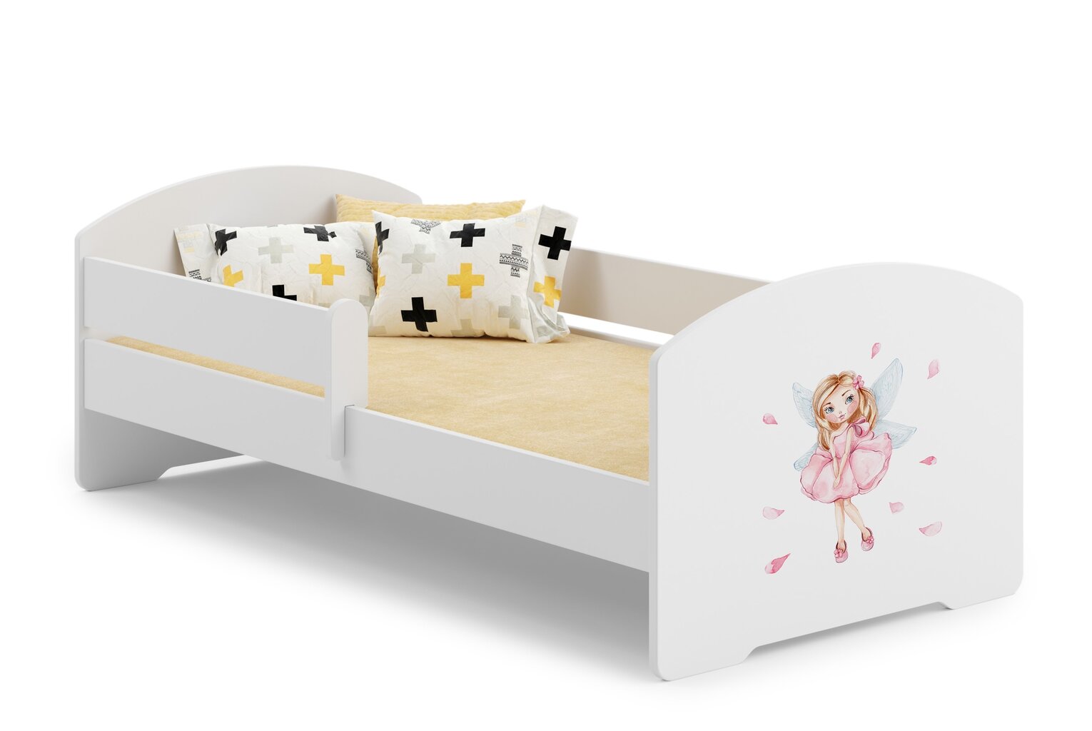 Lova ADRK Furniture Pepe Barrier Girl with Wings, 140x70 cm, balta kaina ir informacija | Vaikiškos lovos | pigu.lt