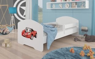 Lova ADRK Furniture Pepe Barrier Red Car, 140x70 cm, balta kaina ir informacija | Vaikiškos lovos | pigu.lt