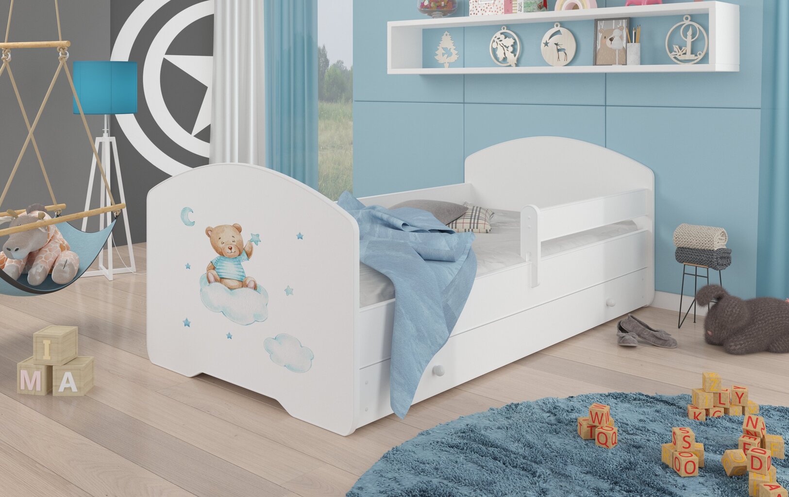 Vaikiška lova Pepe Barrier Teddy Bear and Cloud 160x80cm kaina ir informacija | Vaikiškos lovos | pigu.lt