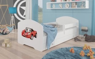 Lova ADRK Furniture Pepe Barrier Red Car, 140x70 cm, balta kaina ir informacija | Vaikiškos lovos | pigu.lt