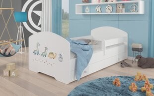 Lova ADRK Furniture Pepe Barrier Dinosaurs, 140x70 cm, balta kaina ir informacija | Vaikiškos lovos | pigu.lt