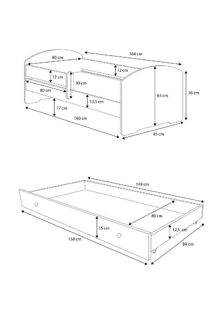 Lova ADRK Furniture Pepe Barrier Galaxy, 140x70 cm, balta kaina ir informacija | Vaikiškos lovos | pigu.lt