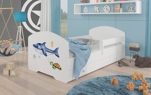 Lova ADRK Furniture Pepe Barrier Sea Animals, 140x70 cm, balta kaina ir informacija | Vaikiškos lovos | pigu.lt