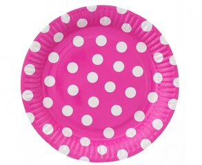 Popierinės lėkštės su baltais taškiukais, purpurinės sp., 6vnt. kaina ir informacija | Vienkartiniai indai šventėms | pigu.lt