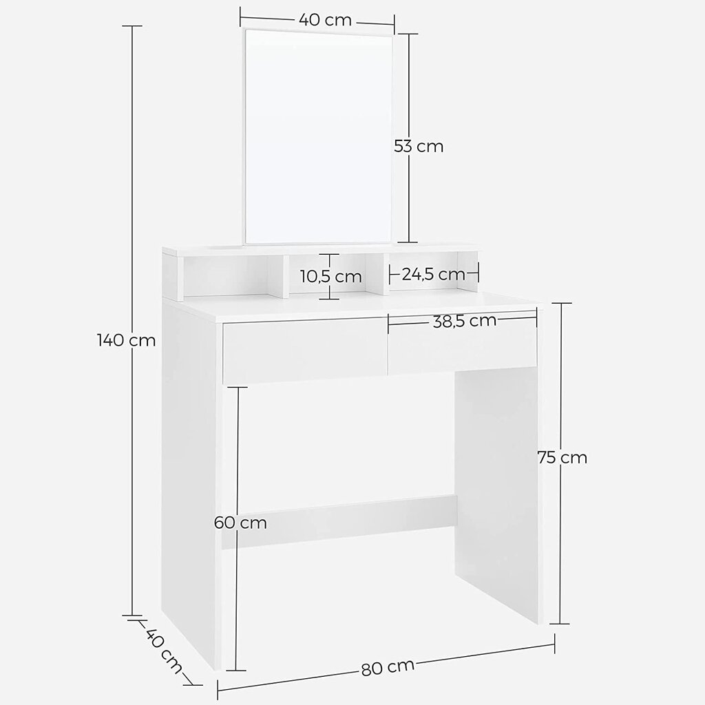 Kosmetinis staliukas RDT113W01, baltas kaina ir informacija | Kosmetiniai staliukai | pigu.lt