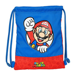 Kuprinė su virvutėmis Super Mario, 26 x 34 x 1 cm., raudona, mėlyna kaina ir informacija | Kuprinės mokyklai, sportiniai maišeliai | pigu.lt