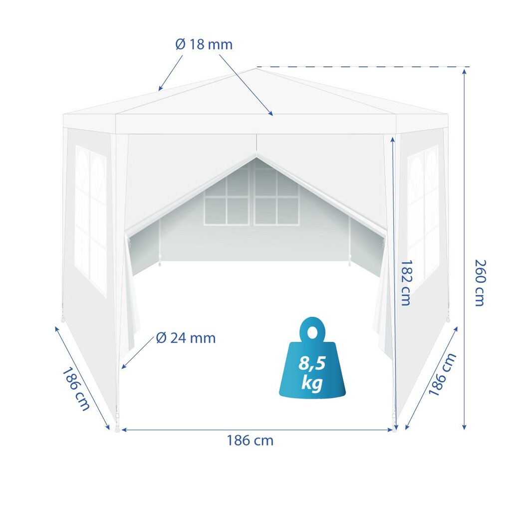 Sodo šešiakampė palapinė - Saska Garden, balta kaina ir informacija | Pavėsinės | pigu.lt