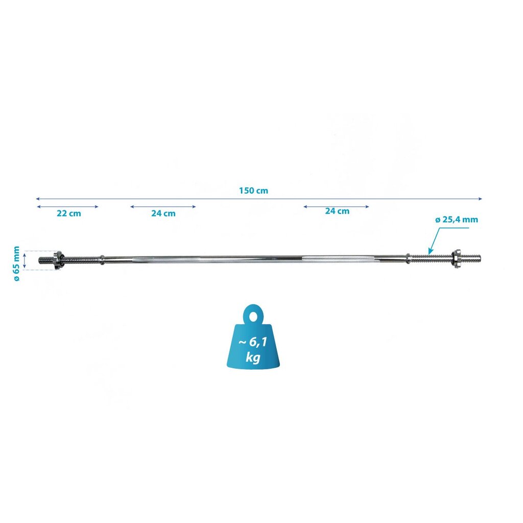 Tiesi štanga Enero fit, 150 cm цена и информация | Svoriai, svarmenys, štangos | pigu.lt