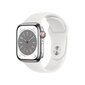 Apple Watch Series 8 GPS + Cellular 41mm Silver Stainless Steel Case ,White Sport Band - MNJ53EL/A LV-EE kaina ir informacija | Išmanieji laikrodžiai (smartwatch) | pigu.lt