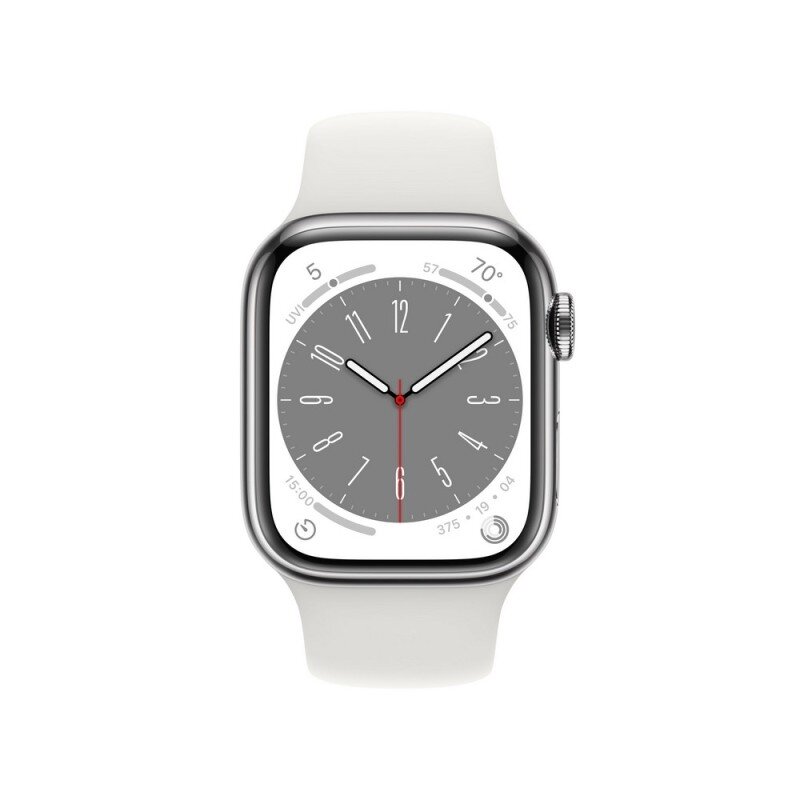 Apple Watch Series 8 GPS + Cellular 41mm Silver Stainless Steel Case ,White Sport Band - MNJ53EL/A LV-EE kaina ir informacija | Išmanieji laikrodžiai (smartwatch) | pigu.lt