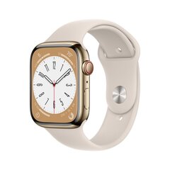 Apple Watch Series 8 GPS + Cellular 45mm Gold Stainless Steel Case ,Starlight Sport Band - MNKM3EL/A LV-EE kaina ir informacija | Išmanieji laikrodžiai (smartwatch) | pigu.lt