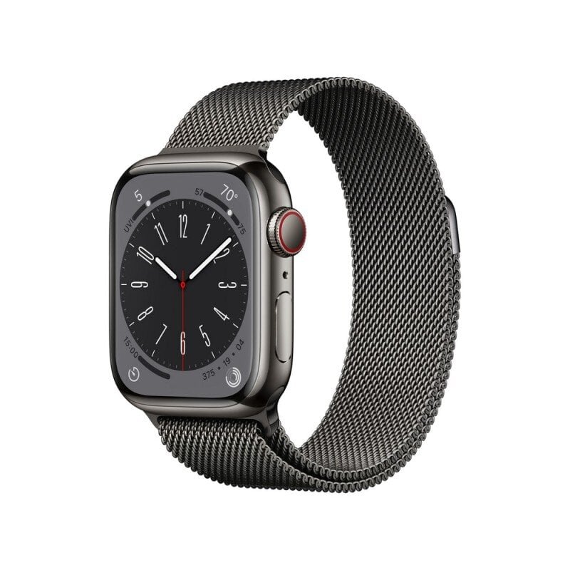 Apple Watch Series 8 GPS + Cellular 41mm Graphite Stainless Steel Case ,Graphite Milanese Loop MNJM3EL/A LV-EE цена и информация | Išmanieji laikrodžiai (smartwatch) | pigu.lt