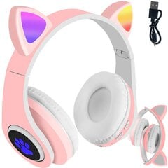 Belaidės ausinės su katės ausimis, rožinės spalvos kaina ir informacija | Ausinės | pigu.lt