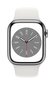 Apple Watch Series 8 GPS + Cellular 45mm Silver Stainless Steel Case ,White Sport Band - MNKE3EL/A LV-EE kaina ir informacija | Išmanieji laikrodžiai (smartwatch) | pigu.lt