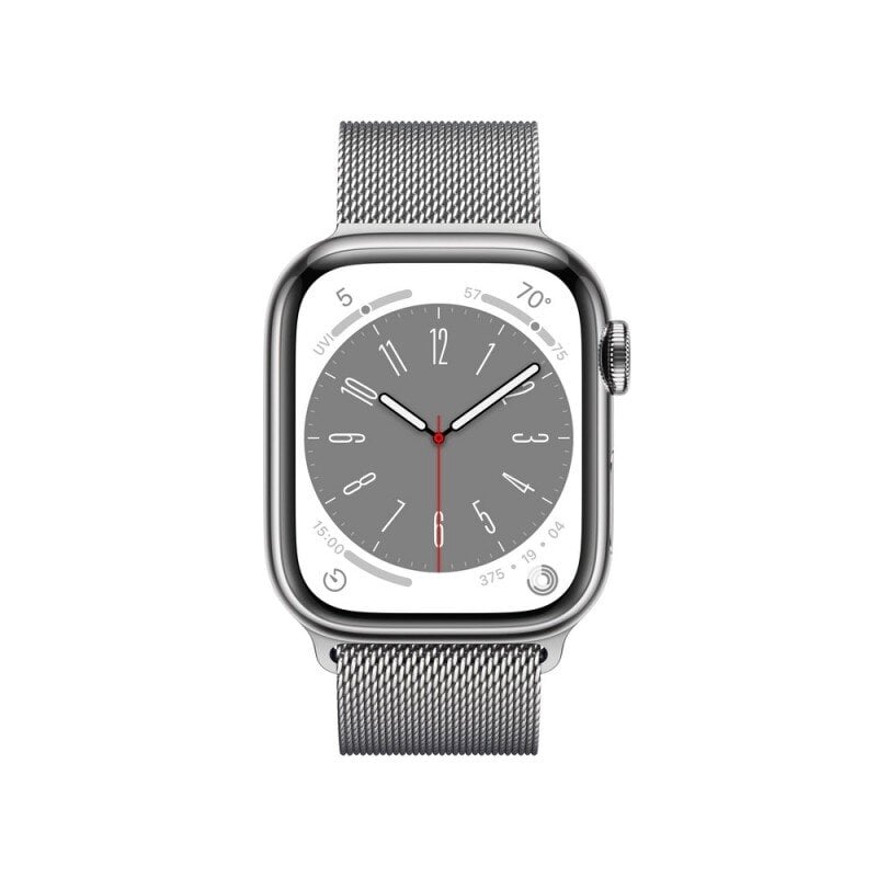 Apple Watch Series 8 GPS + Cellular 45mm Silver Stainless Steel Case ,Silver Milanese Loop MNKJ3EL/A LV-EE kaina ir informacija | Išmanieji laikrodžiai (smartwatch) | pigu.lt