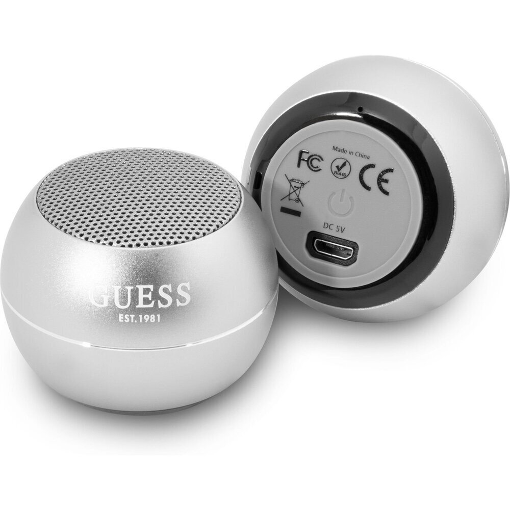 Guess Mini Bluetooth Speaker, sidabrinės spalvos цена и информация | Garso kolonėlės | pigu.lt