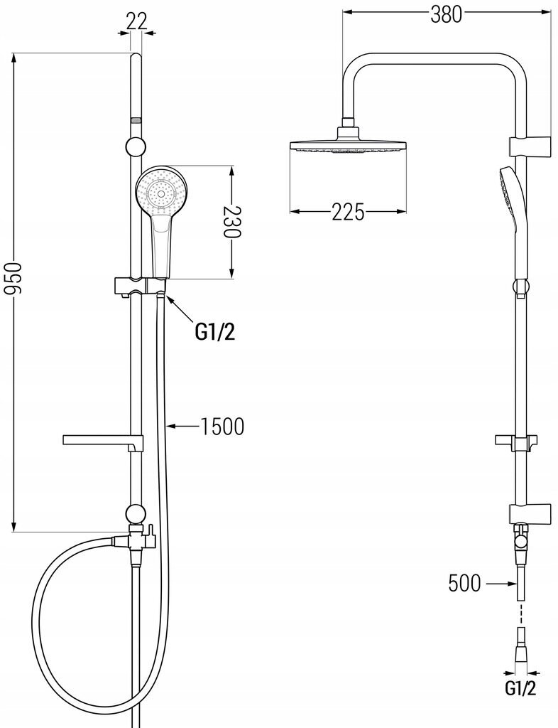 Vonios-dušo sistema su termostatiniu maišytuvu Mexen Erik Cube 2, Black kaina ir informacija | Dušo komplektai ir panelės | pigu.lt