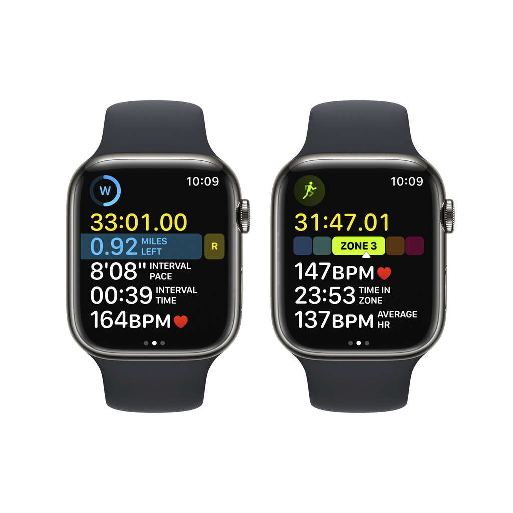 Apple Watch Series 8 GPS + Cellular 45mm Graphite Stainless Steel Case ,Midnight Sport Band - MNKU3EL/A LV-EE цена и информация | Išmanieji laikrodžiai (smartwatch) | pigu.lt