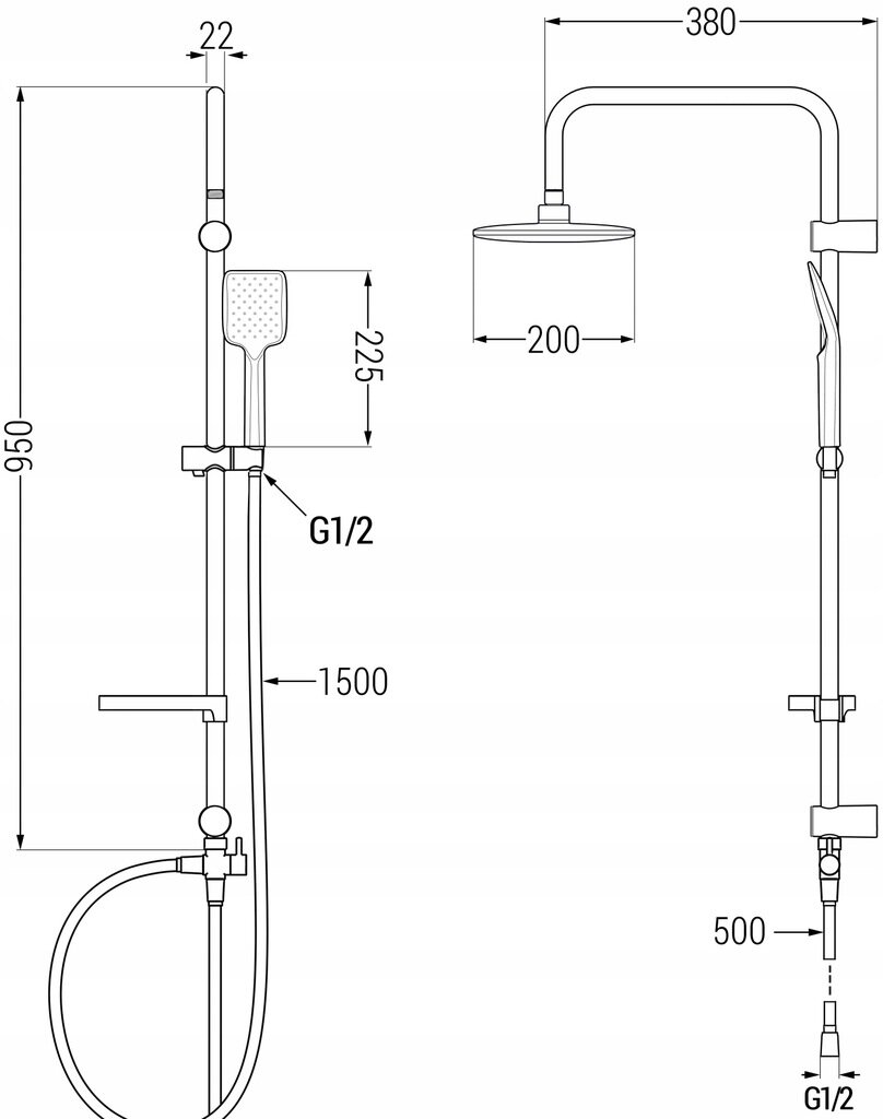 Vonios-dušo sistema su termostatiniu maišytuvu Mexen Sven Nox, Black kaina ir informacija | Dušo komplektai ir panelės | pigu.lt