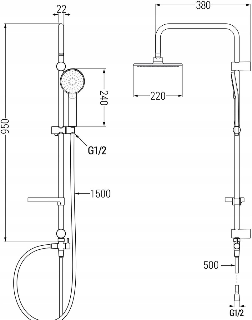 Vonios-dušo sistema su termostatiniu maišytuvu Mexen Carl Nox, Black kaina ir informacija | Dušo komplektai ir panelės | pigu.lt