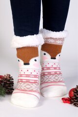 Теплые домашние носки белого цвета с изображением милых лисичек и нескользящей подошвой LILLY цена и информация | Женские носки | pigu.lt