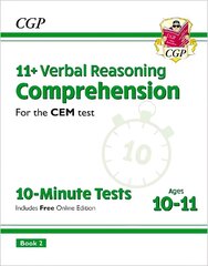 11plus CEM 10-Minute Tests: Comprehension - Ages 10-11 Book 2 (with Online   Edition) цена и информация | Книги для подростков и молодежи | pigu.lt