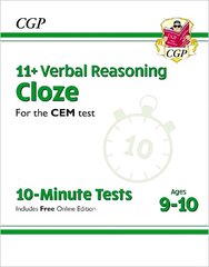 11plus CEM 10-Minute Tests: Verbal Reasoning Cloze - Ages 9-10 (with Online   Edition) цена и информация | Развивающие книги | pigu.lt